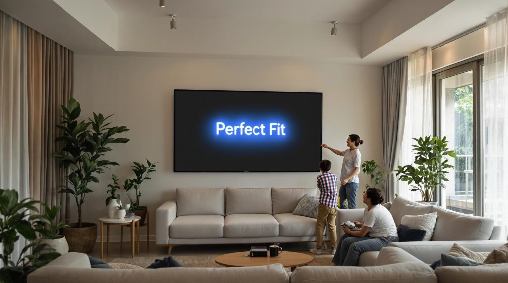 Family measuring space for projector in Malaysian home living room