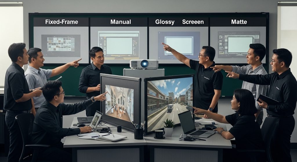 perbandingan skrin projektor, projector screen comparison, Malaysia