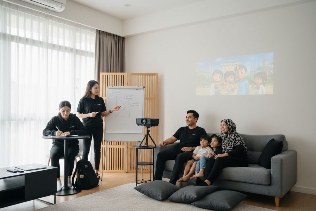 projektor murah, penggunaan harian, keluarga menonton