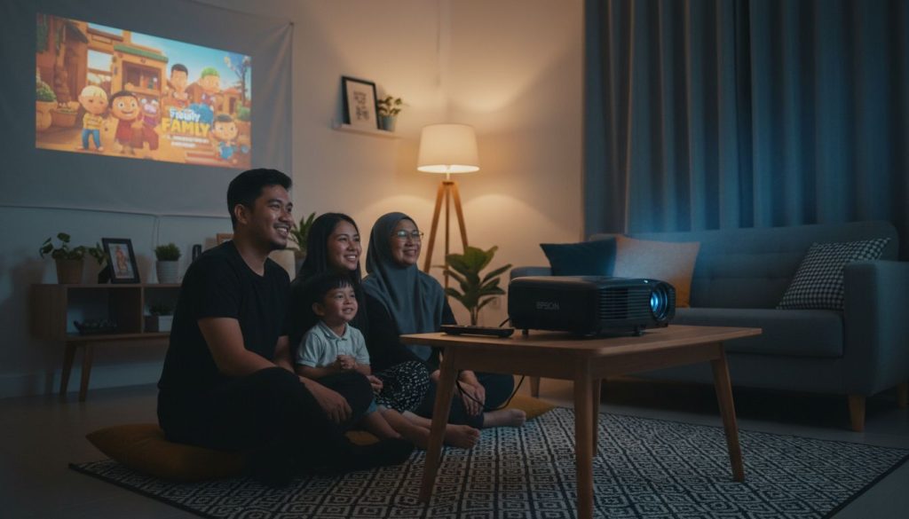 projektor terpakai ruang tamu