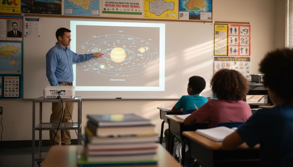 Teacher using projector in actual classroom