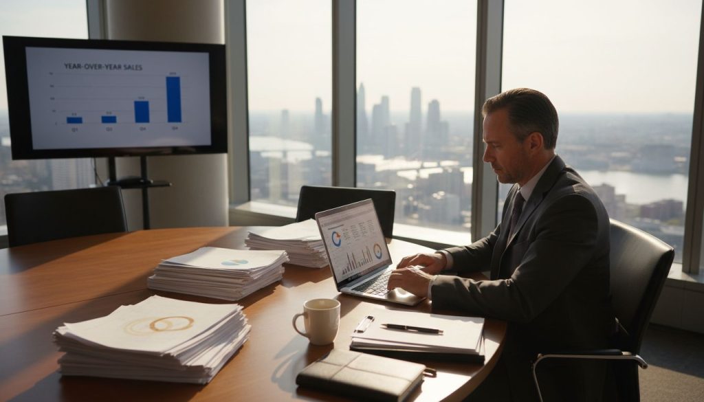 Executive reviewing data on business dashboard