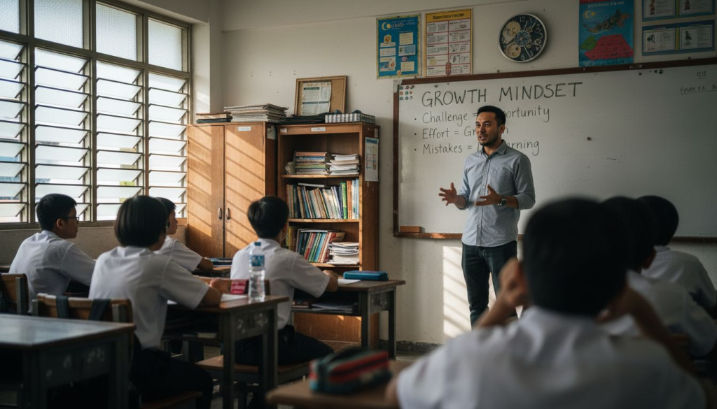 Teacher discusses growth mindset in classroom