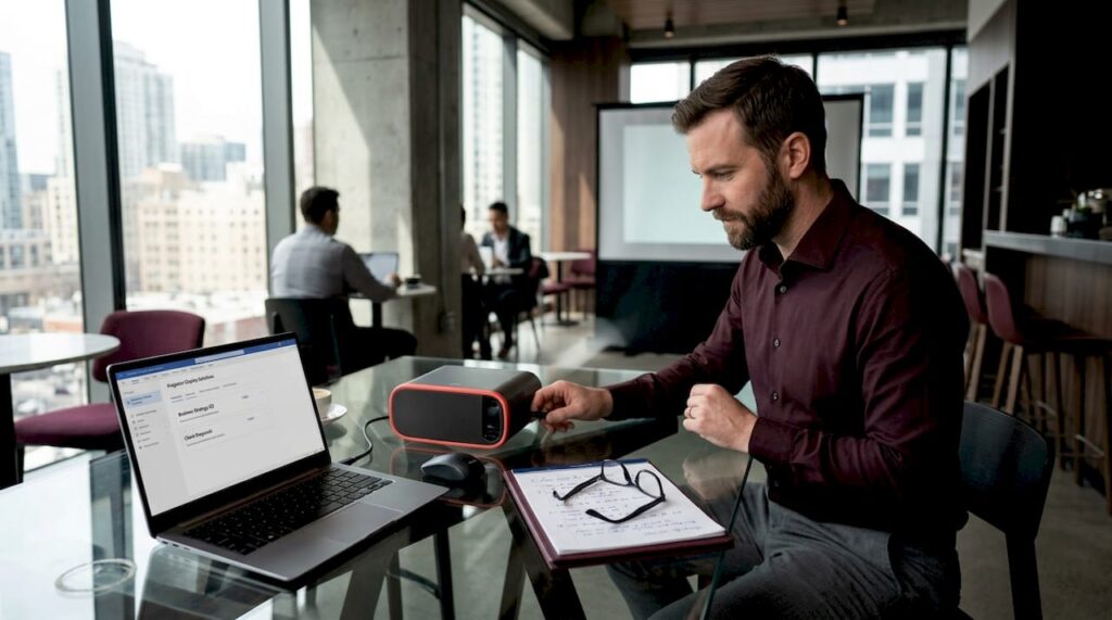 Professional setting up wireless business projector